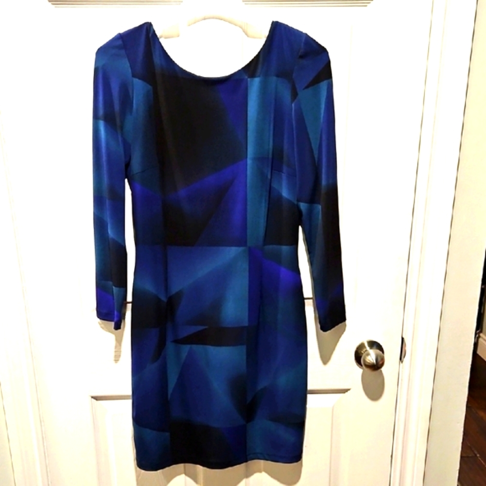 Le Chateau Elegant Blue Geometric Dress Sz L